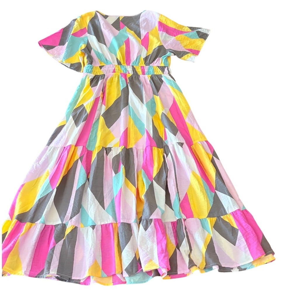 Torrid Abstract Geometric Print Smocked Waist Tiered Maxi Dress Sz 12